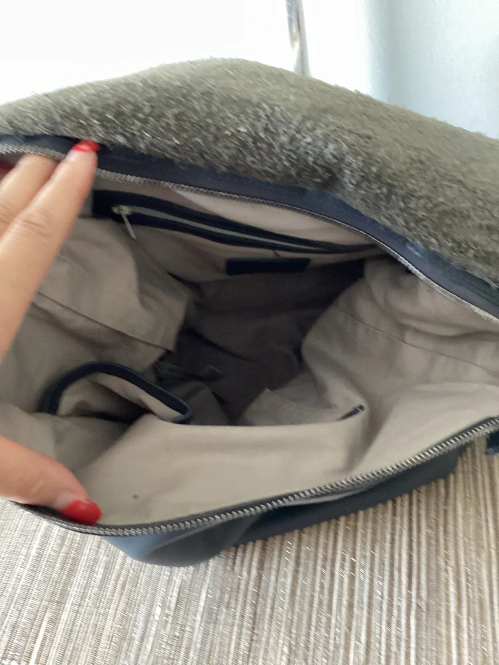 Eileen Fisher Charcoal Grey Leather Flap Backpack Purse Bag